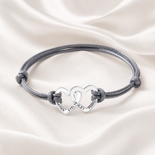 Heart Charm Names Close-Up – Grandma Bracelet Custom Engraved Bracelet for Grandma – Personalized Names Gift