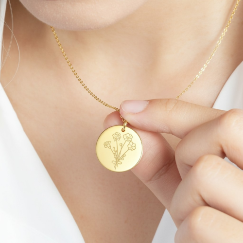 Mom wearing a Birth Flower Necklace