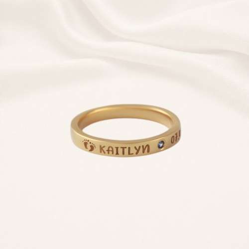 New Mom Ring-Enraved Baby Name and Birth stone Silver New Mom Ring Engraved with baby name and birth flower