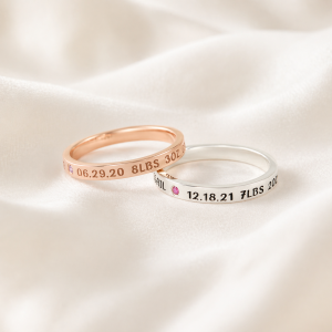 New Mom Ring-Engraved Baby Name and Stats Ring
