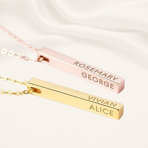 Personalized mother necklaces 4-side engraved gold bar pendant with kids names