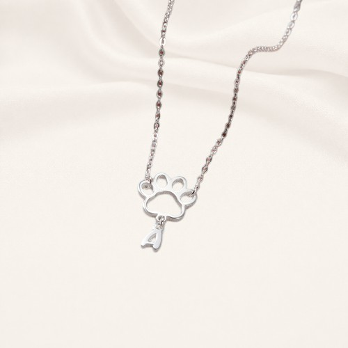Pet Paw Print Initial Necklace in Silver Pet Paw Print Initial Necklace in Silver