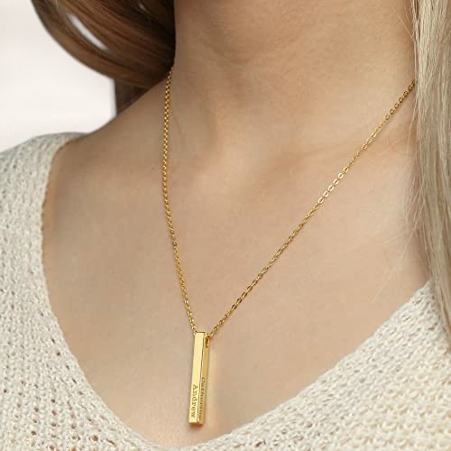 Personalized Mother Necklace – 4-Side Engraved Bar