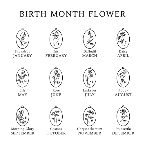 Birth Flower Initial Necklace – Oval Charm Pendant