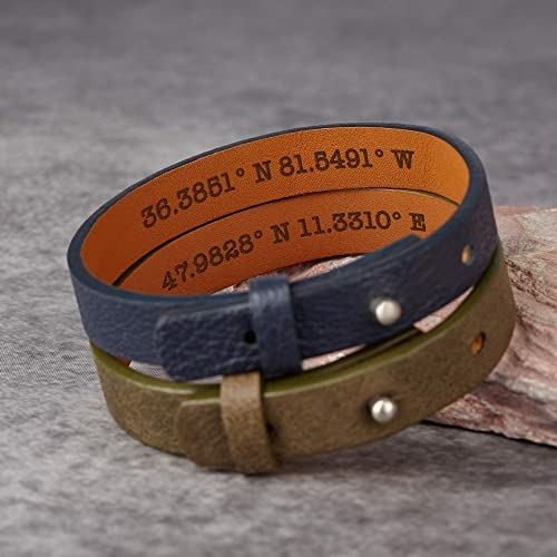 81ClOd-l16L._SY500_.jpg Coordinates Hidden Engraved Leather Bracelet, Anniversary Gift for Him
