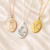Birth Flower Initial Necklace – Oval Charm Pendant