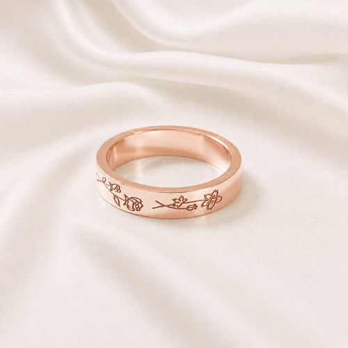 Birth flower ring in rose Gold Rose Gold Birth Flower Ring – Personalized Family Band