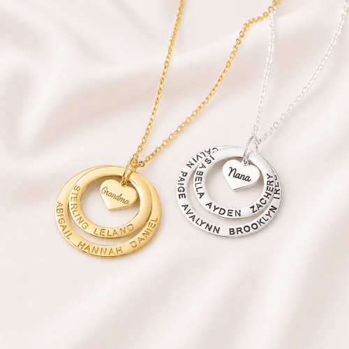 Grandma Necklace With Names in Silver and Gold