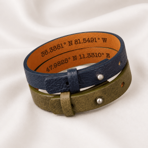 Hidden Engraved Leather Bracelet – Secret Coordinates