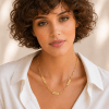 Woman Wearing Script Name Necklace – Mother’s Day Gift Woman wearing personalized mom necklace with kids names as script pendants — Mother’s Day gift by Keevola