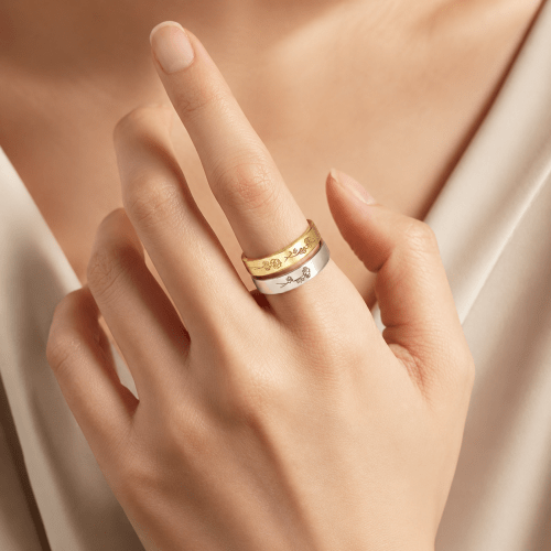 Woman wearing Birth flower ring Woman Wearing Birth Flower Ring – Mother’s Day Gift