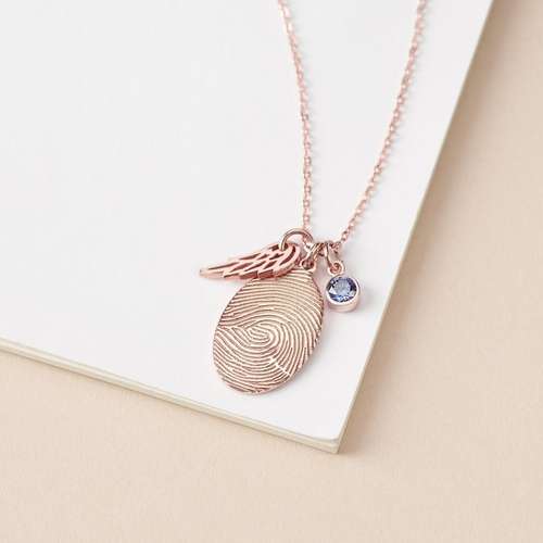 data-18.jpg Personalized fingerprint necklace with birthstone in silver, gold, and rose gold by Keevola