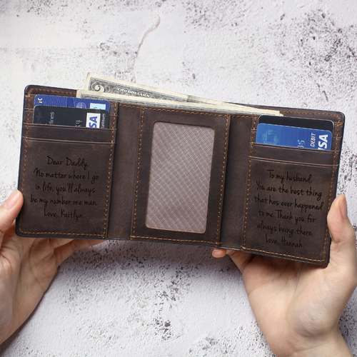 Personalized Leather Wallet – Engraved Trifold Gift for Him