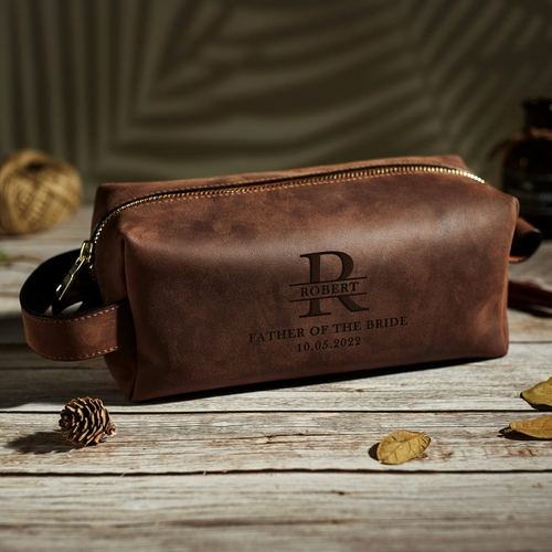 Personalized Leather Dopp Kit – Engraved Father of the Bride Gift