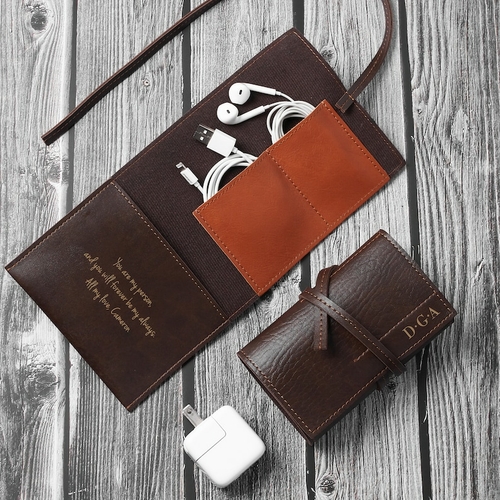 Personalized Leather Tech Case – Engraved Cable & Charger Organizer