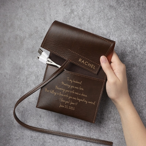 Personalized Leather Tech Case – Engraved Cable & Charger Organizer