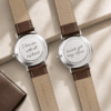 personalized-groom-watch-on-wrist-keevola Personalized groom watch worn on the wedding day, leather band with stainless steel case