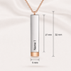 Size diagram of the hidden message capsule pendant, 6mm by 32mm