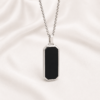 Engraved necklace for men with black enamel pendant on stainless steel chain by Keevola