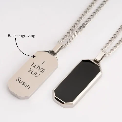 Engraved Necklace for Men - Black Pendant Pendant with a Secret Message