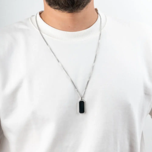 Engraved Necklace for Men - Black Pendant Pendant with a Secret Message